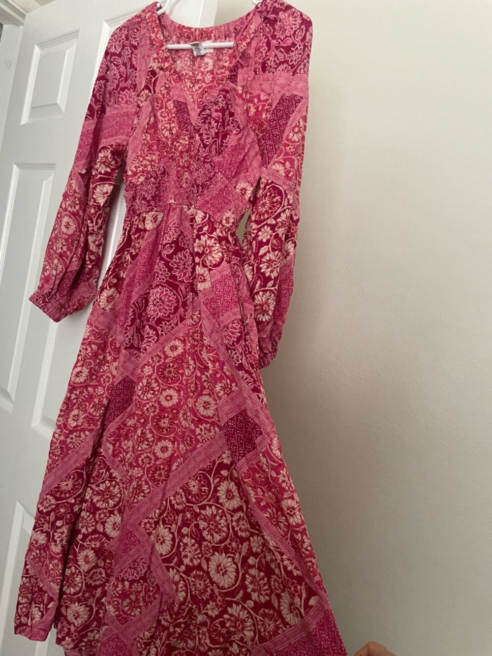 Jessica Pink & White Floral Patchwork Midi Dress